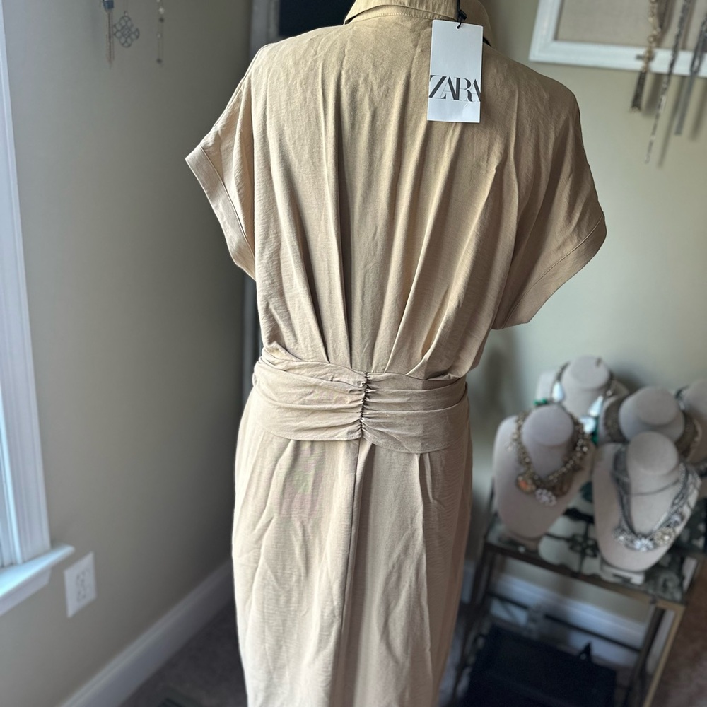 Zara Tan Midi Dress with Elegant Simplicity